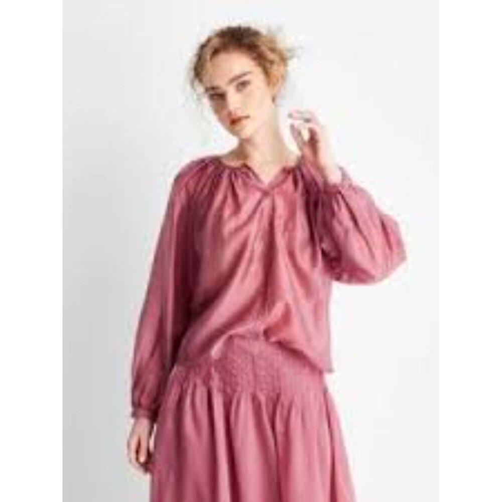Future Collective Red Balloon Long Sleeve Flowy Top Size Medium semi sheer